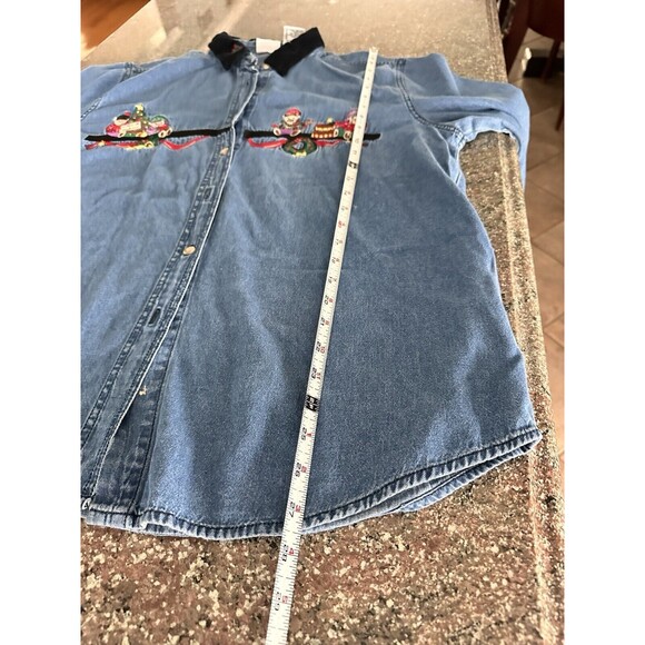 Bobbie Bobbie brooks Christmas denim embroidered long sleeves chambray‎  shirt L - Picture 7 of 11